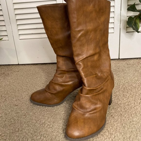 Journee Collection Women's Sequoia Stacked Heel Slouch Mid-Calf Boots Brown 7.5 - Picture 9 of 9